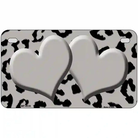 Grey Black Cheetah Gray Center Hearts Metal Novelty License Plate 7" x 4" (MP)