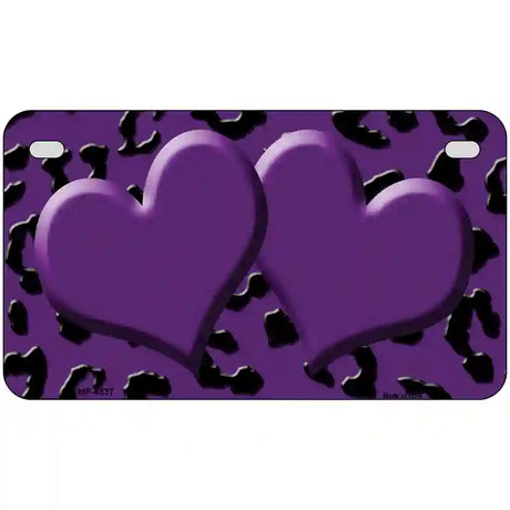 Purple Black Cheetah Purple Center Hearts Metal Novelty License Plate 7" x 4" (MP)