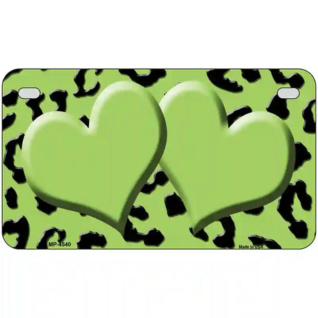 Lime Green Black Cheetah Lime Green Center Hearts Metal Novelty License Plate 7" x 4" (MP)