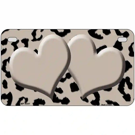 Tan Black Cheetah Tan Center Hearts Metal Novelty License Plate 7" x 4" (MP)