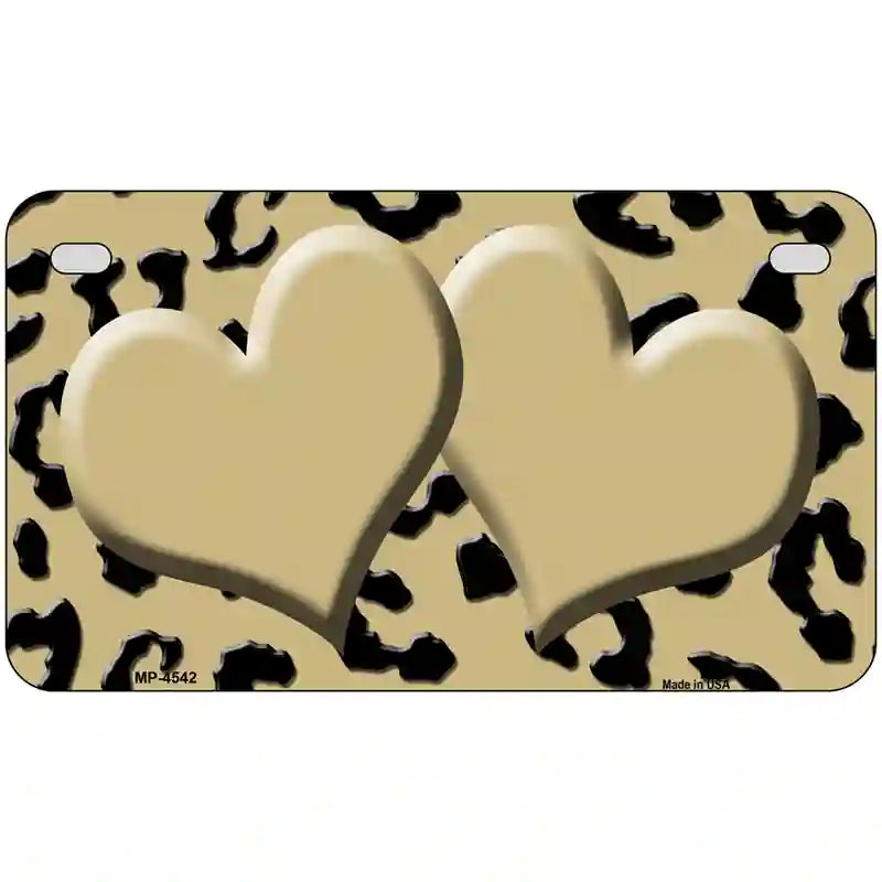 Gold Black Cheetah Gold Center Hearts Metal Novelty License Plate 7" x 4" (MP)