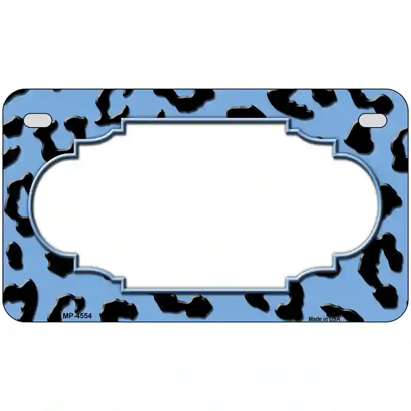 Light Blue Black Cheetah Scallop Metal Novelty License Plate 7" x 4" (MP)