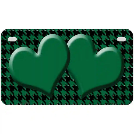 Green Black Houndstooth Green Center Hearts Metal Novelty License Plate 7" x 4" (MP)