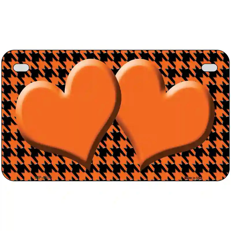 Orange Black Houndstooth Orange Center Hearts Metal Novelty License Plate 7" x 4" (MP)