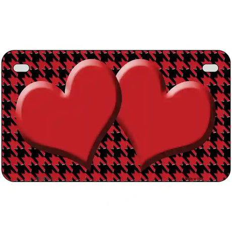 Red Black Houndstooth Red Center Hearts Metal Novelty License Plate 7" x 4" (MP)