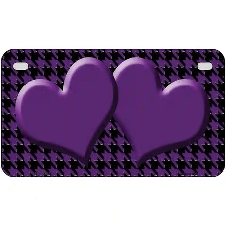 Purple Black Houndstooth Purple Center Hearts Metal Novelty License Plate 7" x 4" (MP)