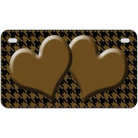 Brown Black Houndstooth Brown Center Hearts Metal Novelty License Plate 7" x 4" (MP)