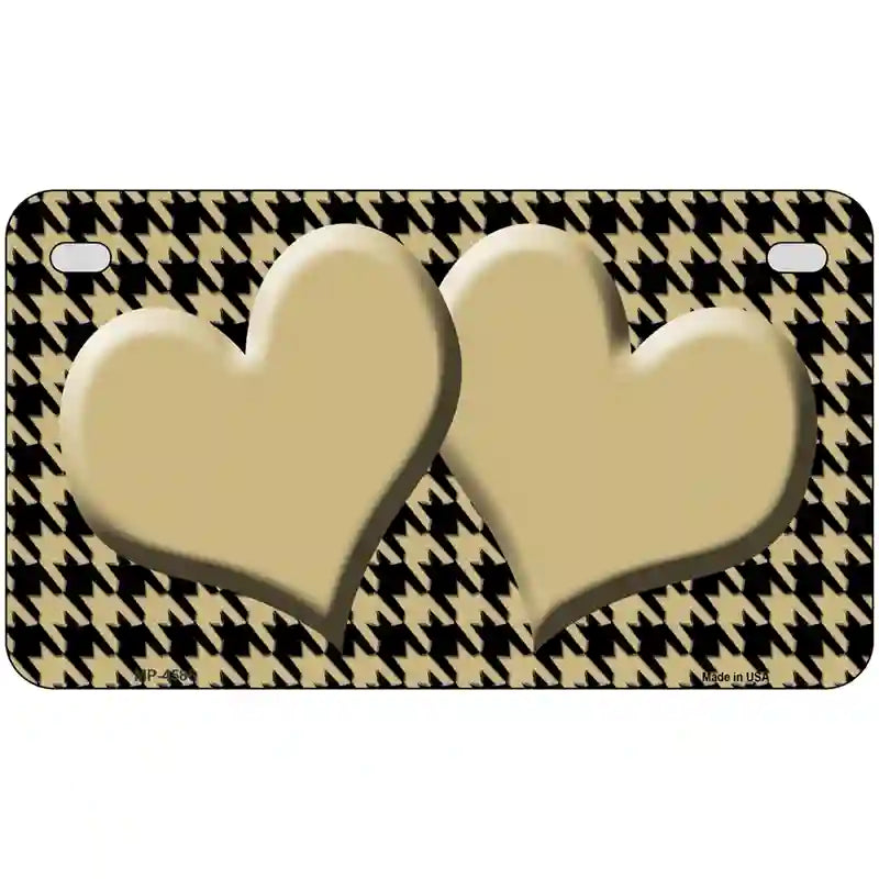 Gold Black Houndstooth Gold Center Hearts Metal Novelty License Plate 7" x 4" (MP)