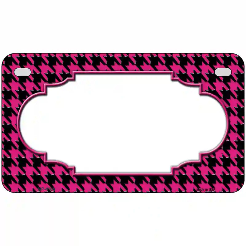 Pink Black Houndstooth Scallop Center Metal Novelty License Plate 7" x 4" (MP)