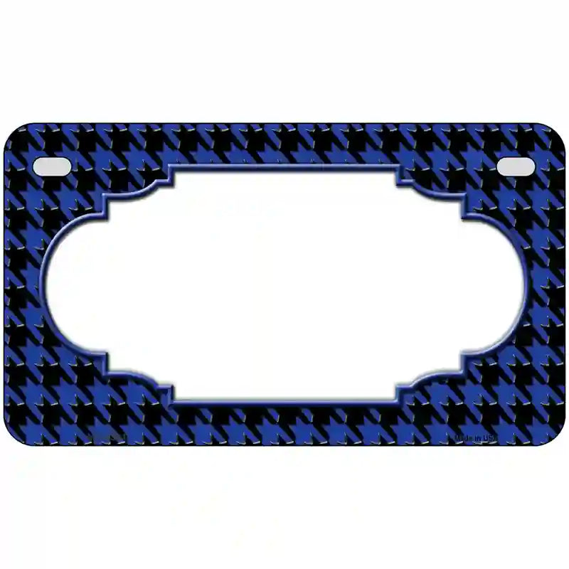 Blue Black Houndstooth Scallop Center Metal Novelty License Plate 7" x 4" (MP)