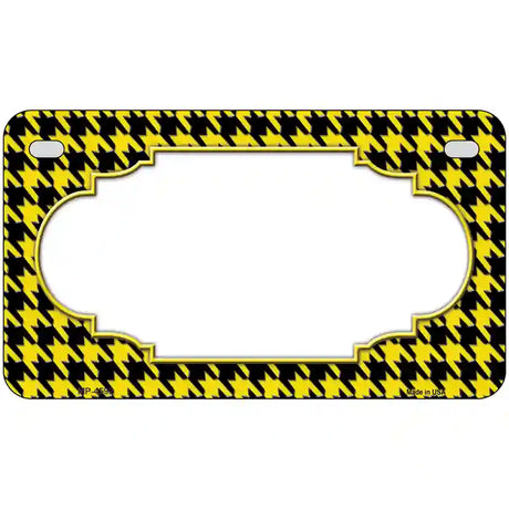 Yellow Black Houndstooth Scallop Center Metal Novelty License Plate 7" x 4" (MP)