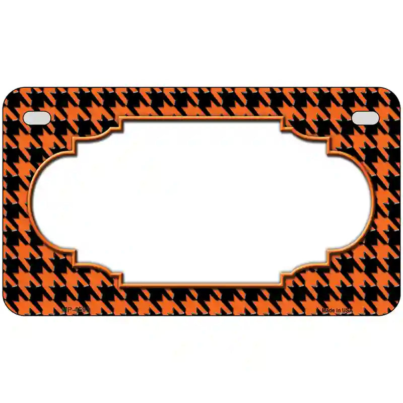 Orange Black Houndstooth Scallop Center Metal Novelty License Plate 7" x 4" (MP)