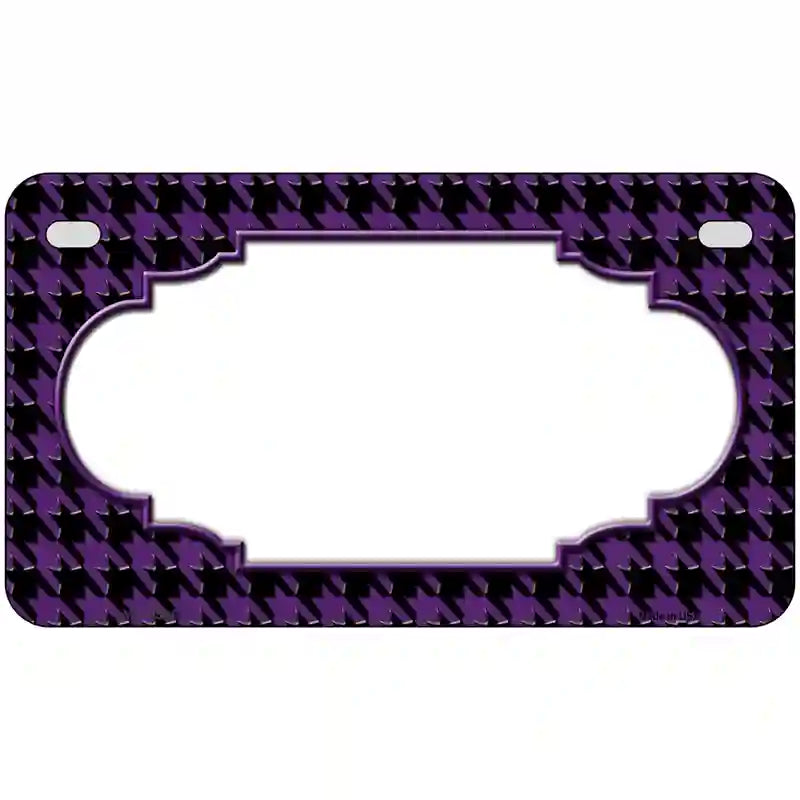 Purple Black Houndstooth Scallop Center Metal Novelty License Plate 7" x 4" (MP)