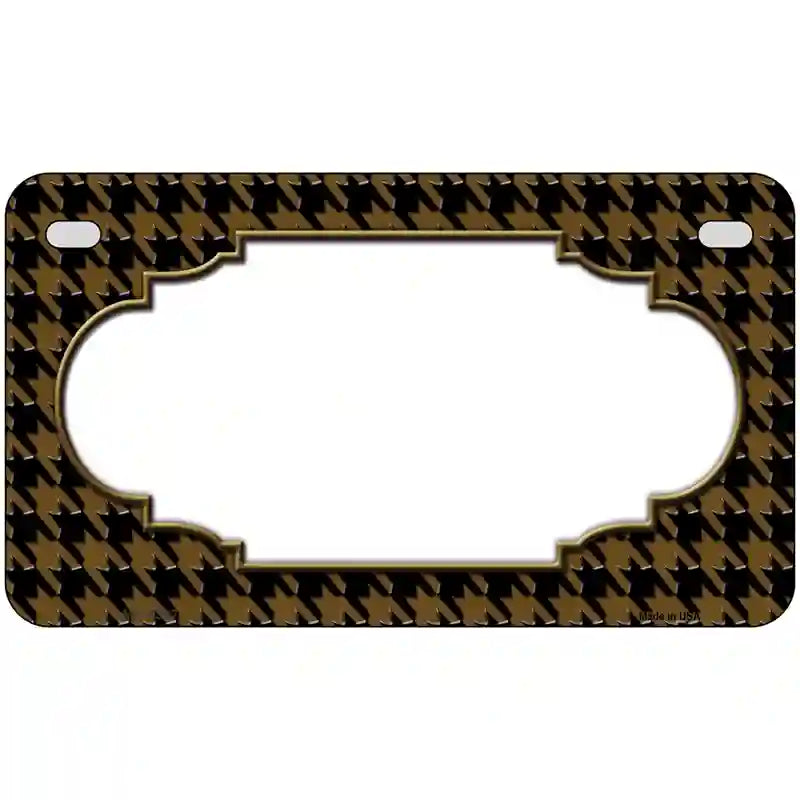 Brown Black Houndstooth Scallop Center Metal Novelty License Plate 7" x 4" (MP)