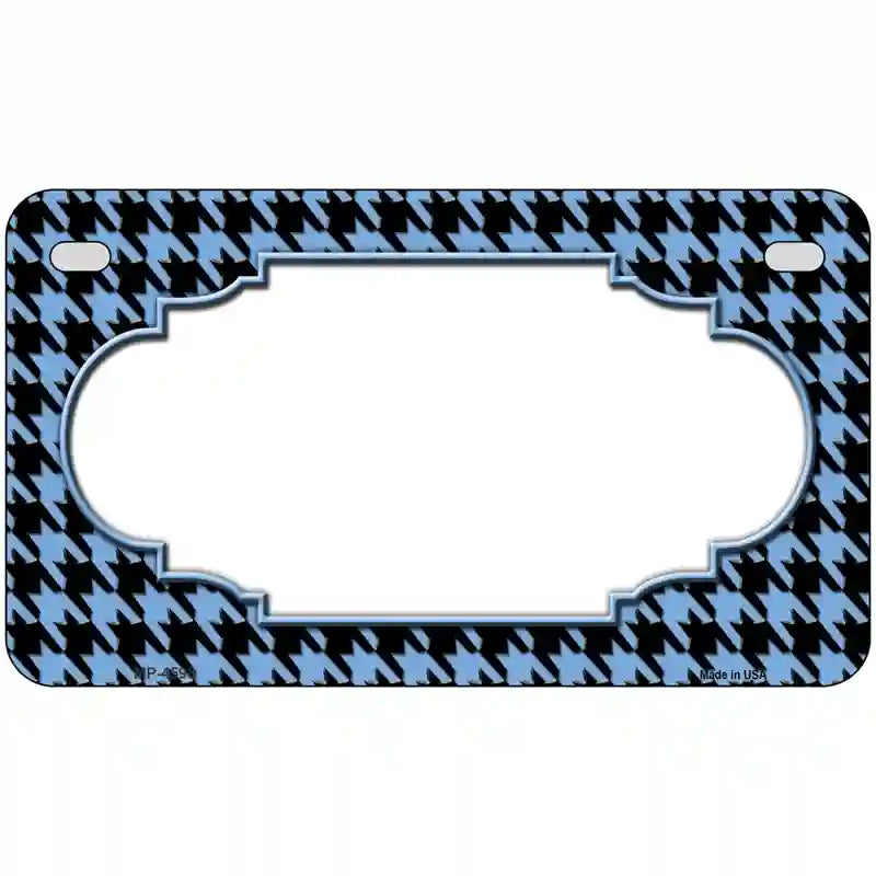 Light Blue Black Houndstooth Scallop Center Metal Novelty License Plate 7" x 4" (MP)