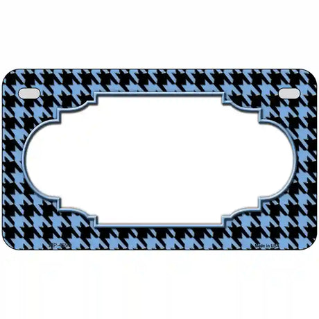 Light Blue Black Houndstooth Scallop Center Metal Novelty License Plate 7" x 4" (MP)