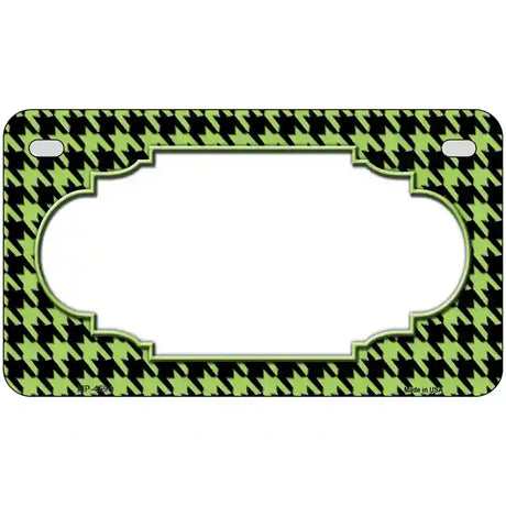 Lime Green Black Houndstooth Scallop Center Metal Novelty License Plate 7" x 4" (MP)