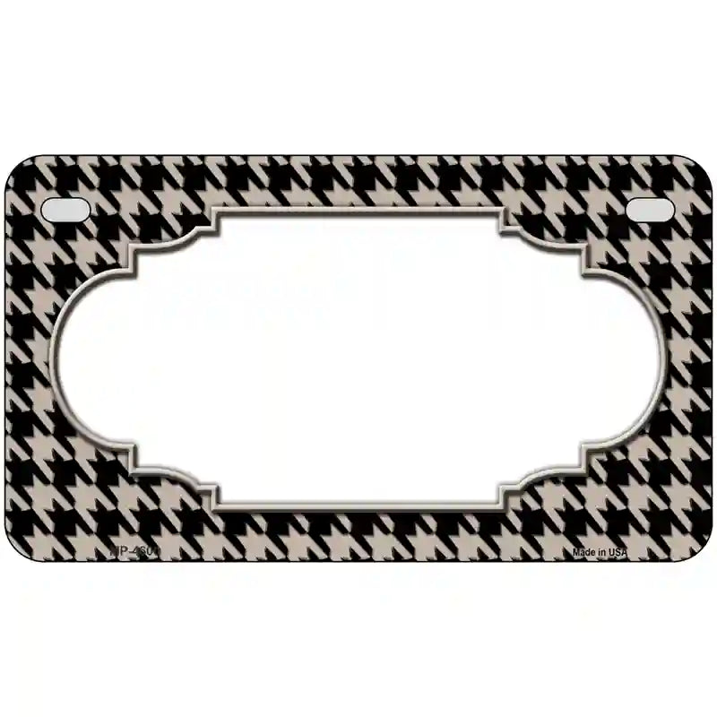 Tan Black Houndstooth Scallop Center Metal Novelty License Plate 7" x 4" (MP)