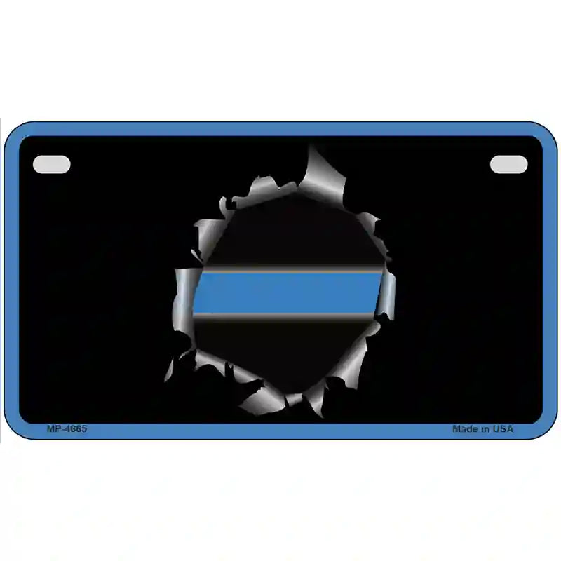 Thin Blue Line Bullet Hole Metal Novelty License Plate 7" x 4" (MP)