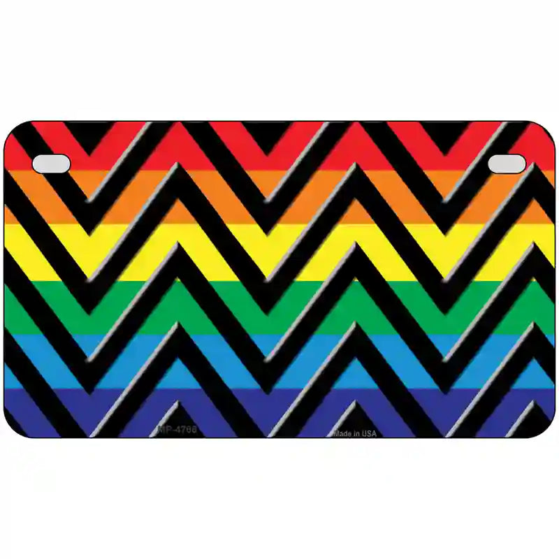 Rainbow Black Chevron Metal Novelty License Plate 7" x 4" (MP)