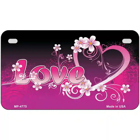 Love Heart And Flowers Metal Novelty License Plate 7" x 4" (MP)