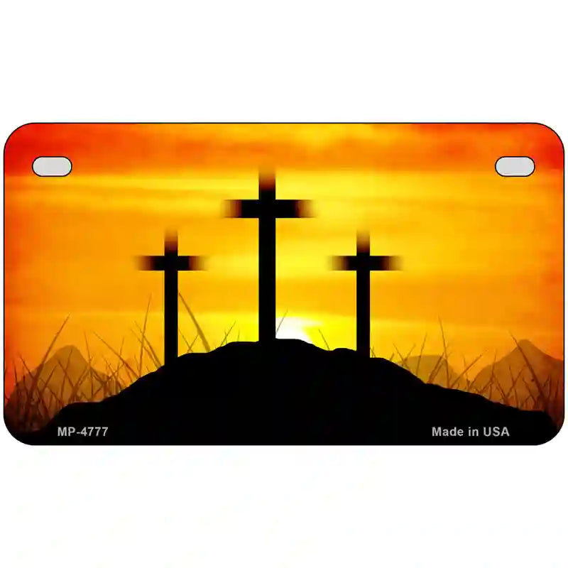 Three Crosses Sunset Metal Novelty License Plate 7" x 4" (MP)