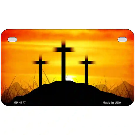 Three Crosses Sunset Metal Novelty License Plate 7" x 4" (MP)