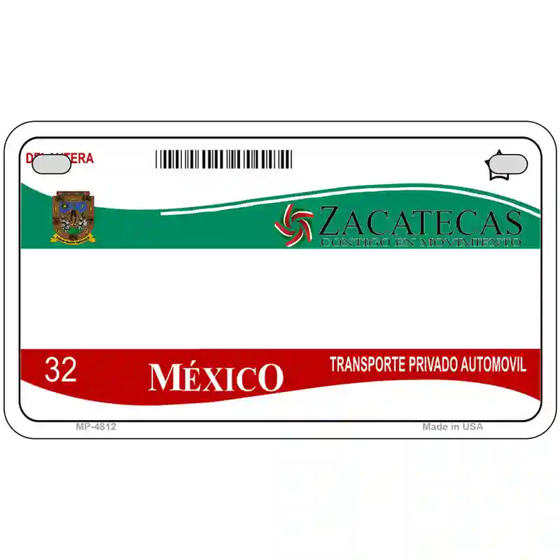 Zachatecas Mexico Novelty Metal License Plate 7" x 4" (MP)