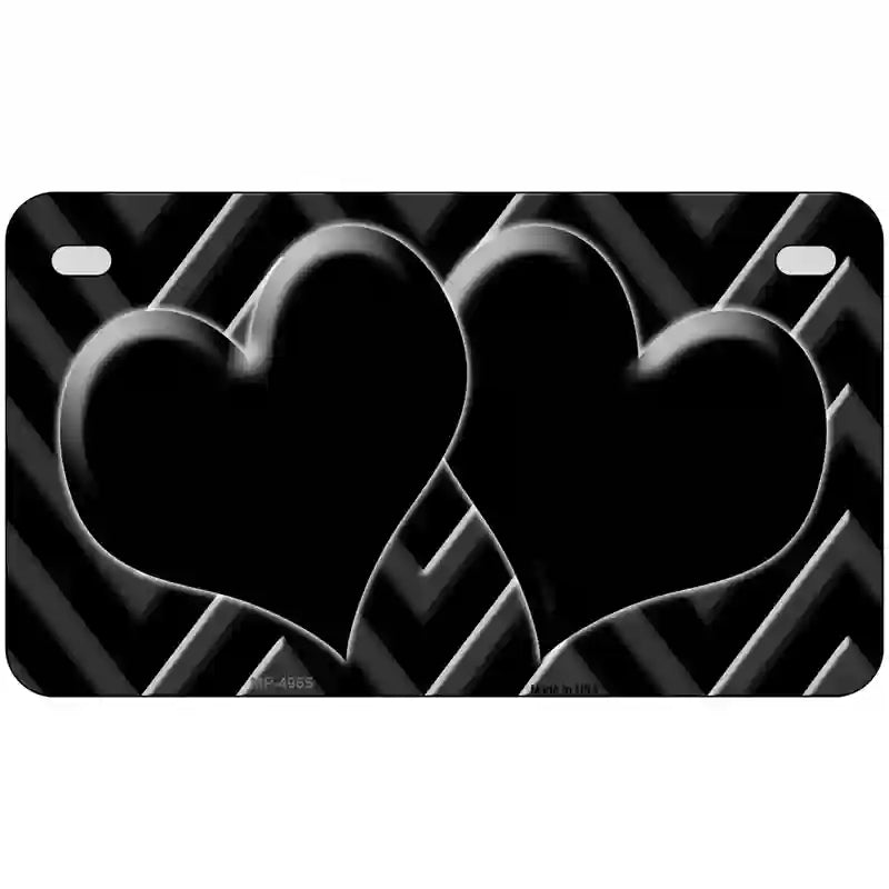 Black Light Black Chevon Heart Center Metal Novelty License Plate 7" x 4" (MP)