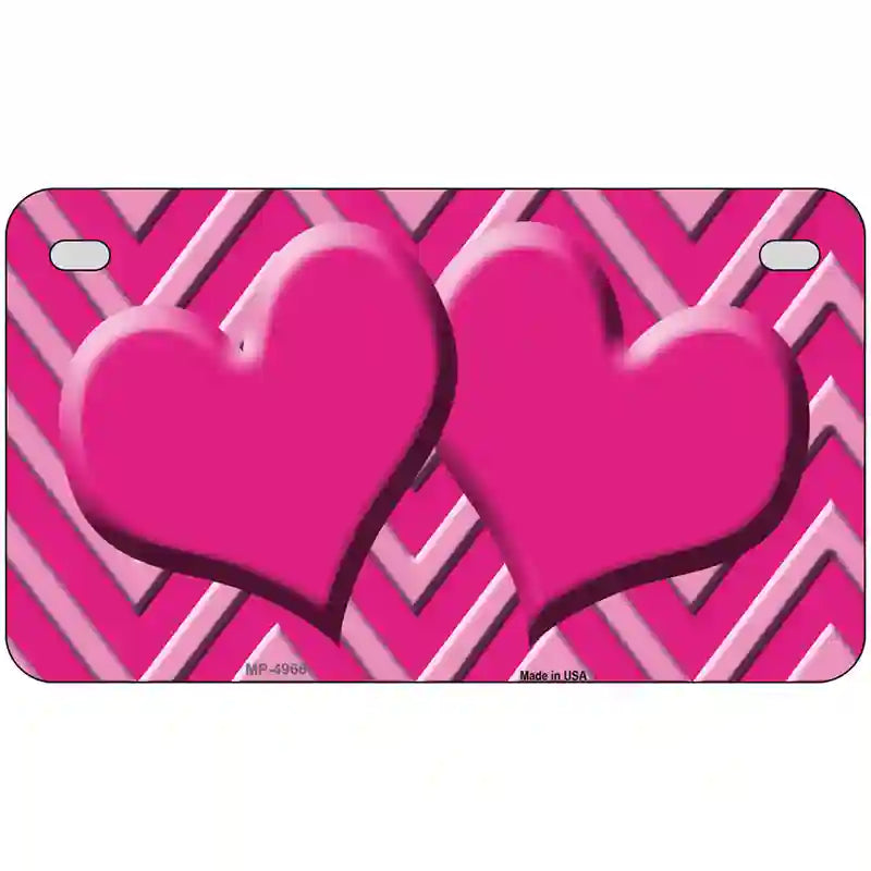 Pink Light Pink Heart Chevron Metal Novelty License Plate 7" x 4" (MP)