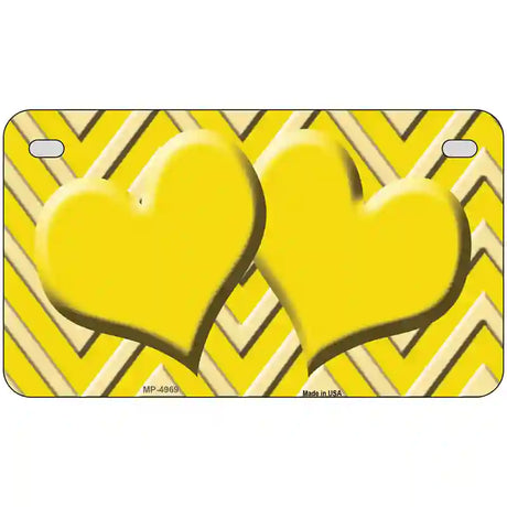 Yellow Light Yellow Heart Chevron Metal Novelty License Plate 7" x 4" (MP)