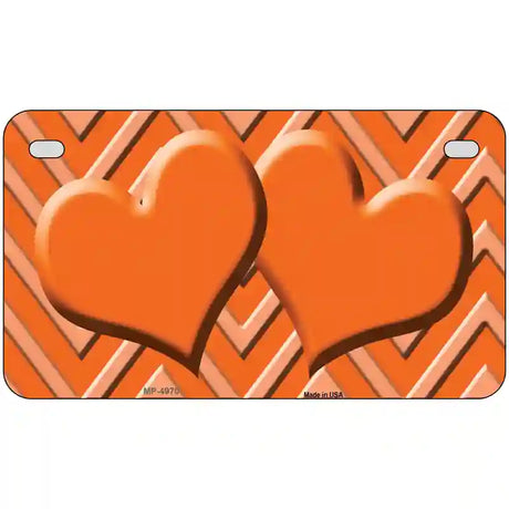 Orange Light Orange Heart Chevron Metal Novelty License Plate 7" x 4" (MP)