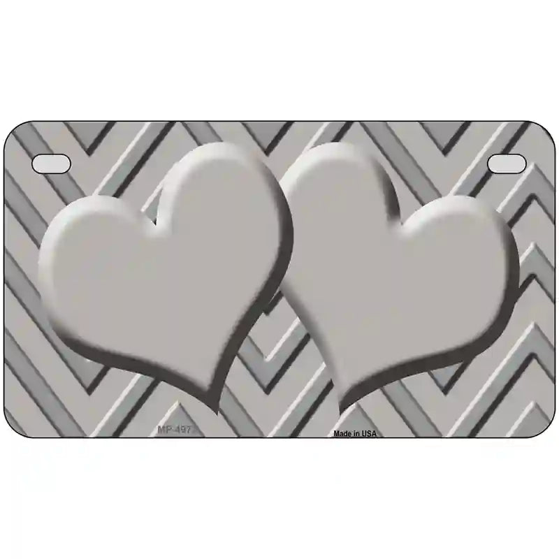 Grey Light Grey Heart Chevron Metal Novelty License Plate 7" x 4" (MP)