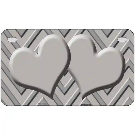 Grey Light Grey Heart Chevron Metal Novelty License Plate 7" x 4" (MP)