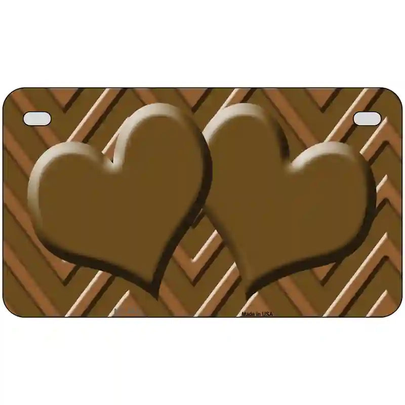 Brown Light Brown Heart Chevron Metal Novelty License Plate 7" x 4" (MP)