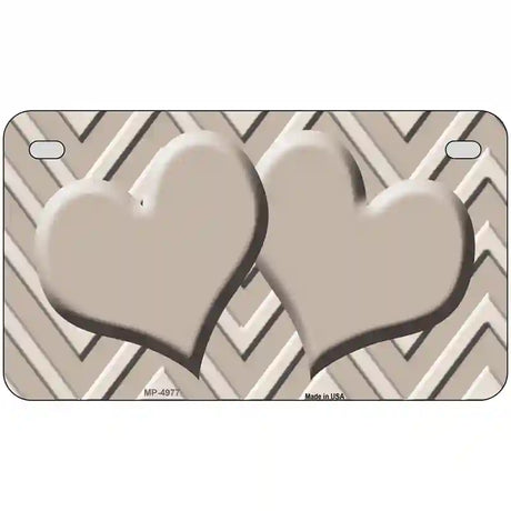 Tan Light Tan Heart Chevron Metal Novelty License Plate 7" x 4" (MP)