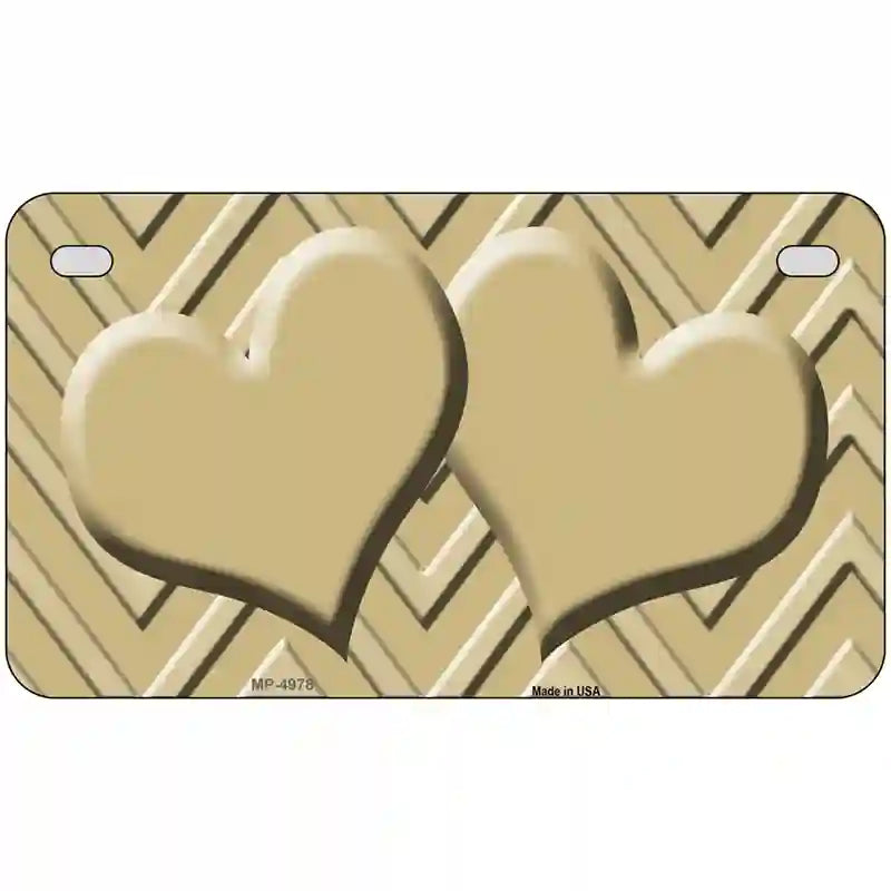 Gold Light Gold Heart Chevron Metal Novelty License Plate 7" x 4" (MP)