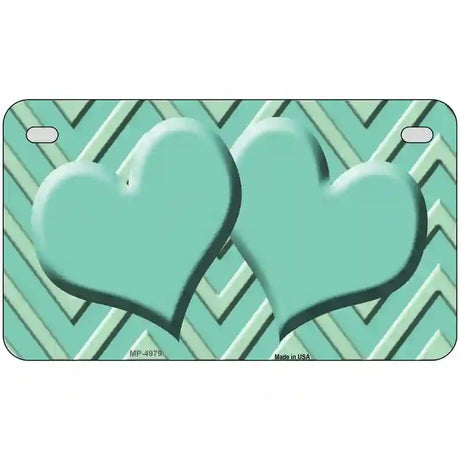 Mint Light Mint Heart Chevron Metal Novelty License Plate 7" x 4" (MP)