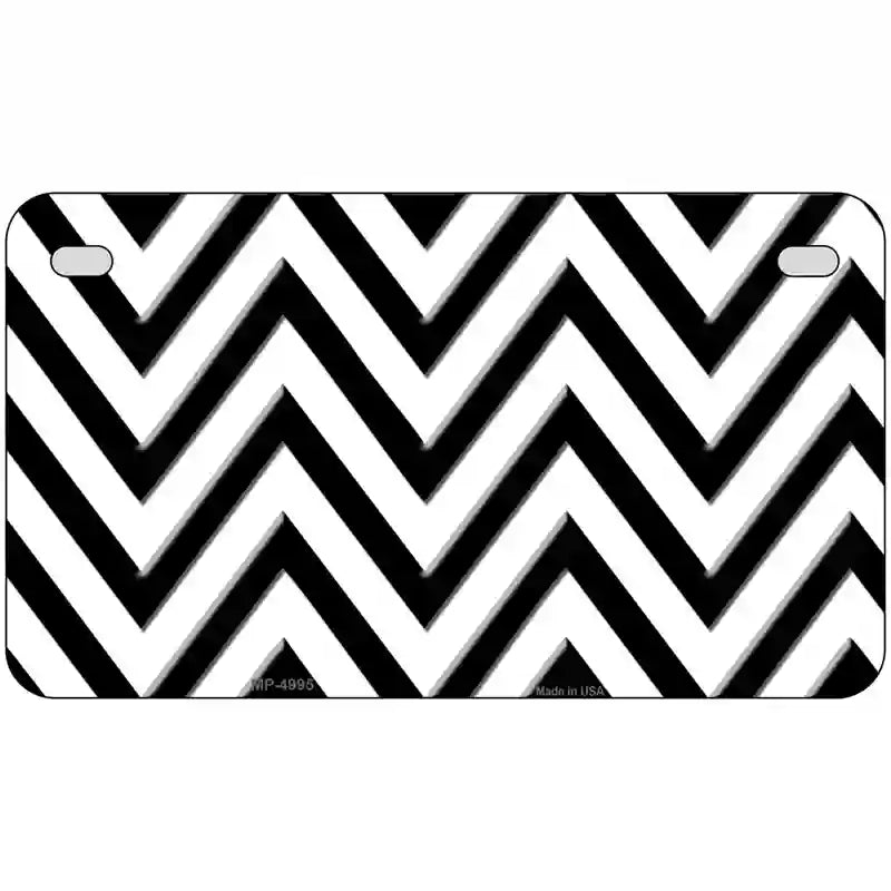 White Black Chevron Metal Novelty License Plate 7" x 4" (MP)