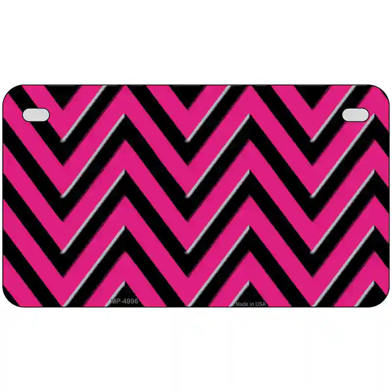 Pink Black Chevron Metal Novelty License Plate 7" x 4" (MP)