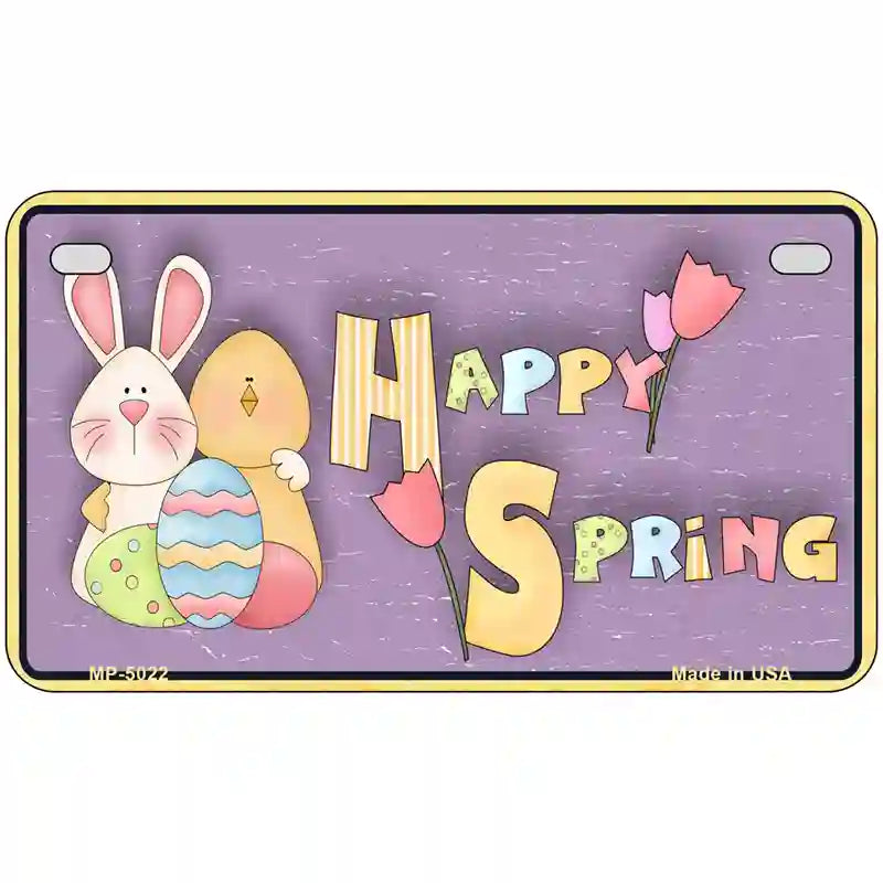 Happy Spring Yellow Metal Novelty License Plate 7" x 4" (MP)