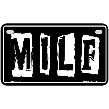 M.I.L.F Black Metal Novelty License Plate 7" x 4" (MP)