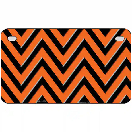 Orange Black Chevron Metal Novelty License Plate 7" x 4" (MP)