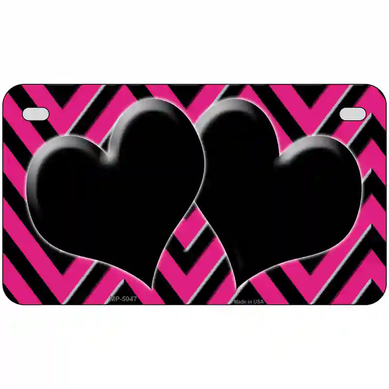 Pink Black Chevon Hearts Metal Novelty License Plate 7" x 4" (MP)