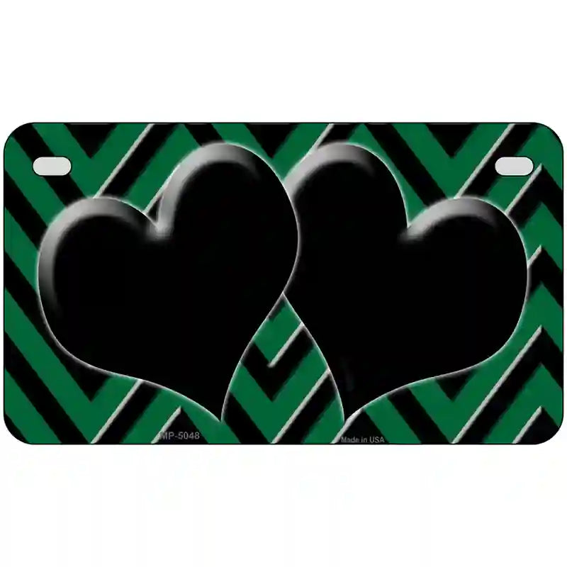 Green Black Chevon Hearts Metal Novelty License Plate 7" x 4" (MP)