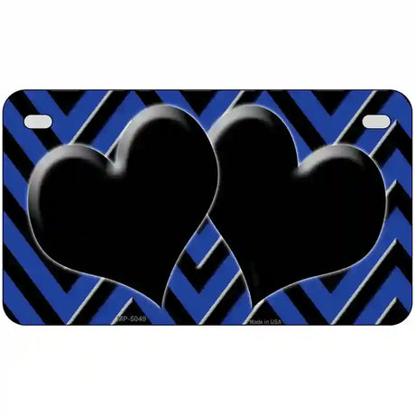 Blue Black Chevon Hearts Metal Novelty License Plate 7" x 4" (MP)