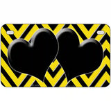 Yellow Black Chevon Hearts Metal Novelty License Plate 7" x 4" (MP)