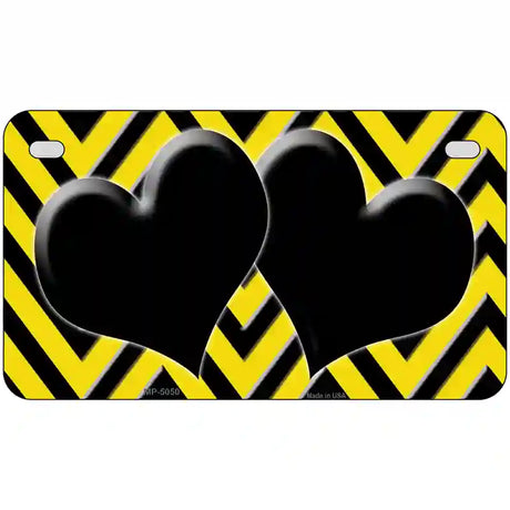 Yellow Black Chevon Hearts Metal Novelty License Plate 7" x 4" (MP)