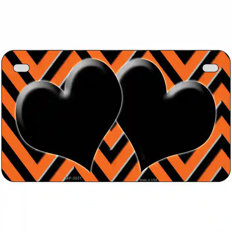 Orange Black Chevon Hearts Metal Novelty License Plate 7" x 4" (MP)