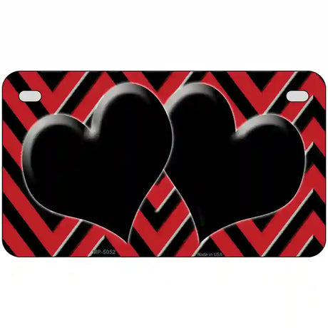 Red Black Chevon Hearts Metal Novelty License Plate 7" x 4" (MP)